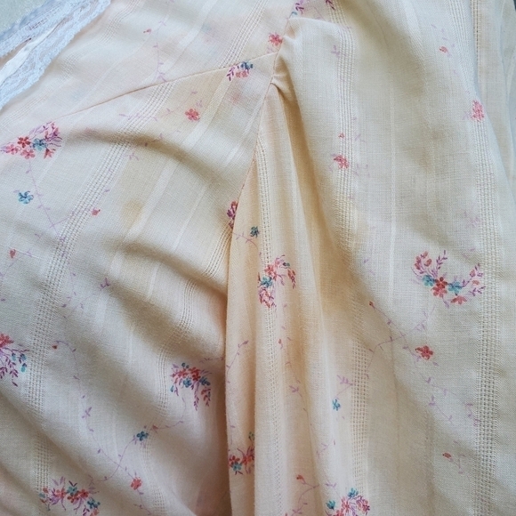 Vintage 70s Handmade Cottagecore Prairie Peach Pink Floral Lace Midi Dress Sm - Picture 6 of 8
